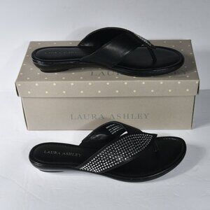 Laura Ashley Maybury Flip Flip Shiny Black Sandals size 8 NWT